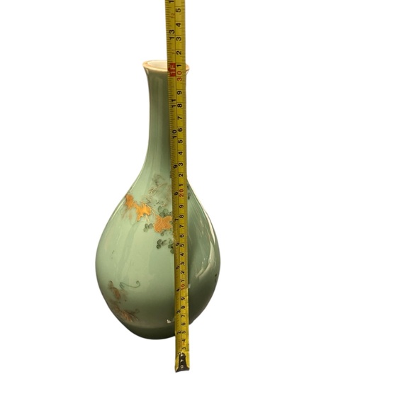 .Asian Turquoise Gilt Decorated Crane Neck Porcelain Glazed Large Vase #1